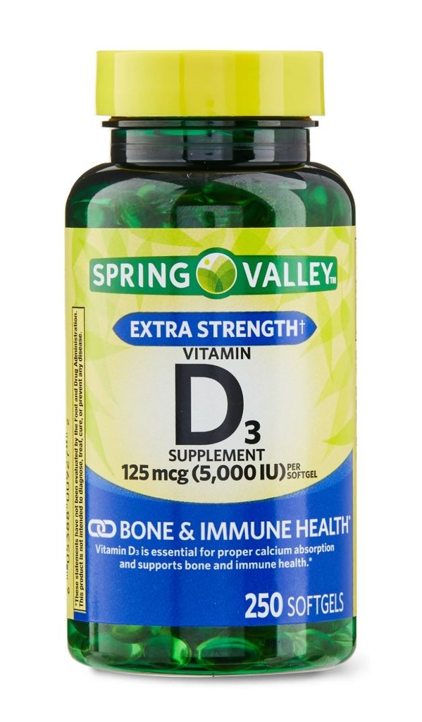Spring Valley Vitamin D3 Softgels, 125 Mcg